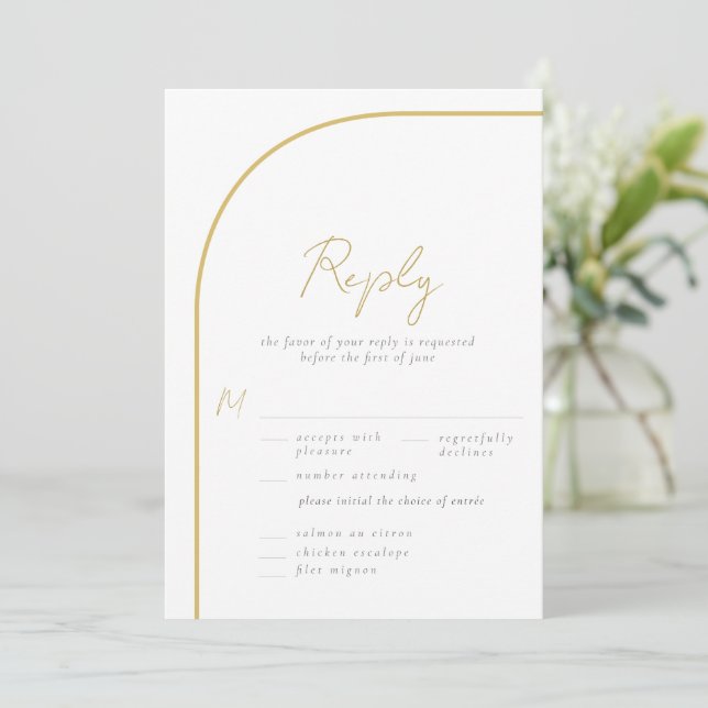 RSVP de Refeição de Casamento da Caligrafia Dourad (Em pé/Frente)
