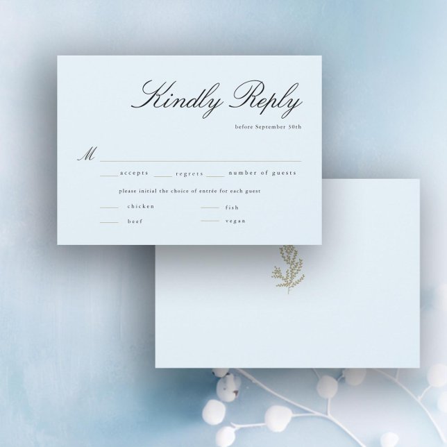 RSVP de Refeição de Casamento Elegante de Gelo Bot (ice blue winter gold foliage wedding rsvp card meal choice elegant modern classic simple minimalist)