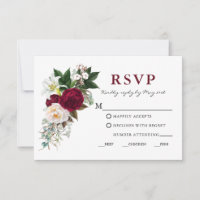 RSVP de Refeição Floral Verde Burgundy Aquarela