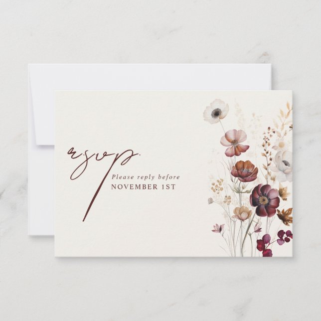 RSVP de Refeições de Casamento Floral de Anemone (Frente)