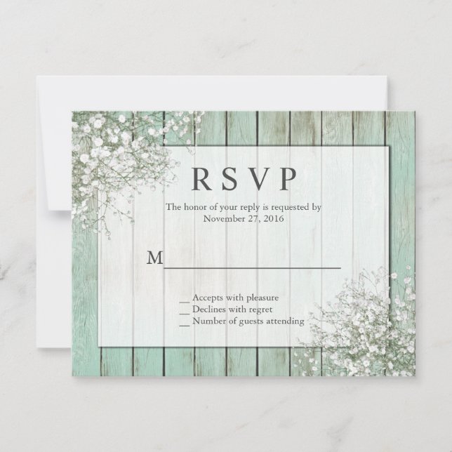 RSVP de respiração do bebê Rustic da Mint Green (Frente)