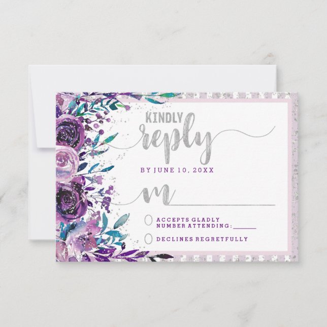 RSVP de Resposta de Casamento Floral e Silver RPVP (Frente)