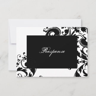 RSVP de Resposta de Casamento Floral Preto e Branc