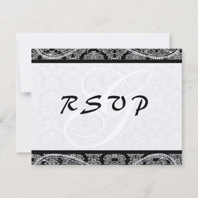 RSVP de resposta do Casamento tema damasco preto m (Frente)