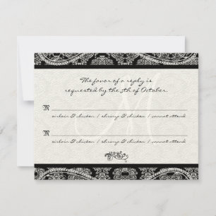 RSVP de resposta do Casamento tema damasco preto m