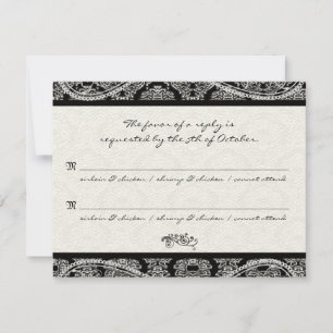 RSVP de resposta do Casamento tema damasco preto m
