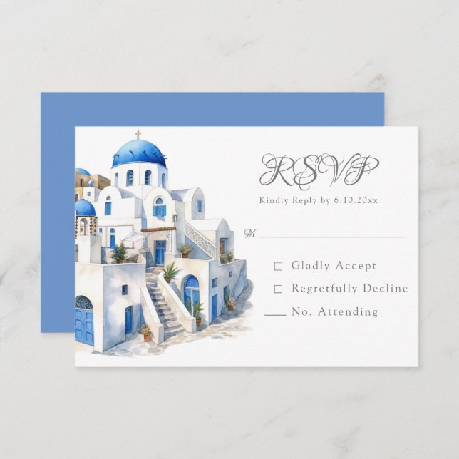RSVP de Santorini Branco e Azul (Frente/Verso)