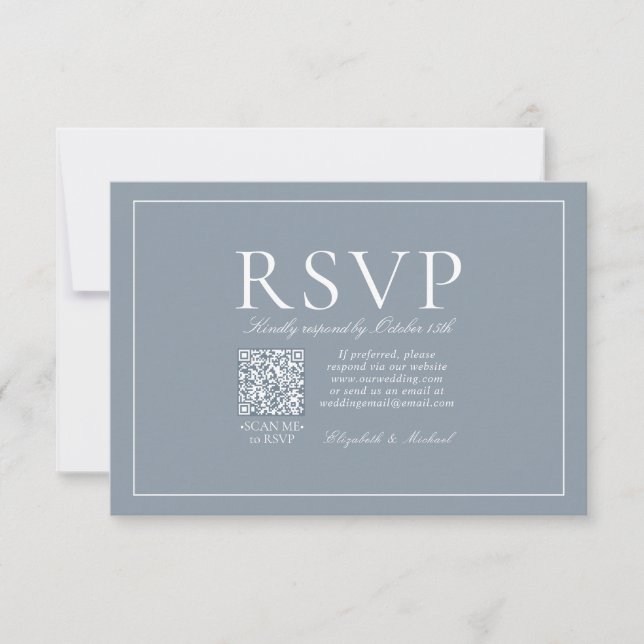RSVP de Script Azul Elegante Dusty Elegante de Cód (Frente)