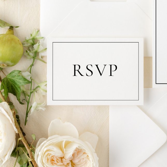RSVP de Script Clássico Elegante Preto e Branco (Easily personalize this elegant, formal wedding rsvp to go with the suite)