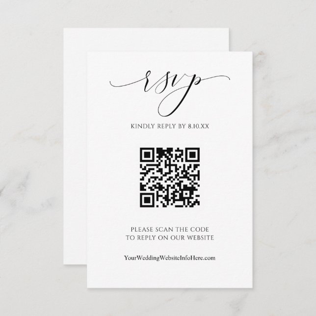 RSVP de Script Elegante de Luxo Moderno de Casamen (Frente/Verso)