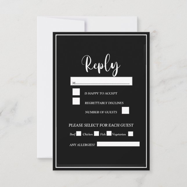 RSVP de Script Elegante Preto e Branco (Frente)