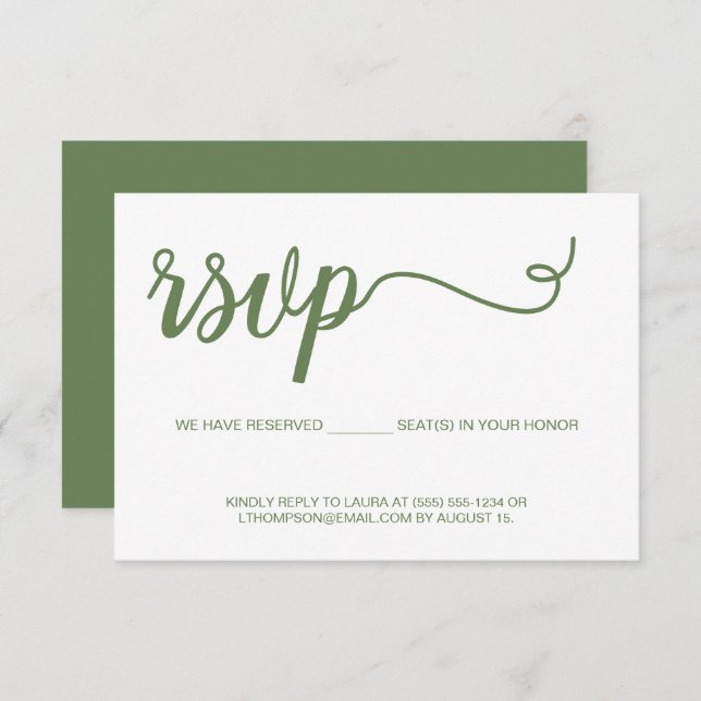 RSVP de Script Verde Moderno Simples sem envio de  (Frente/Verso)