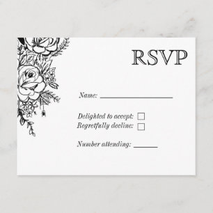 RSVP de tatuagem floral a preto e branco