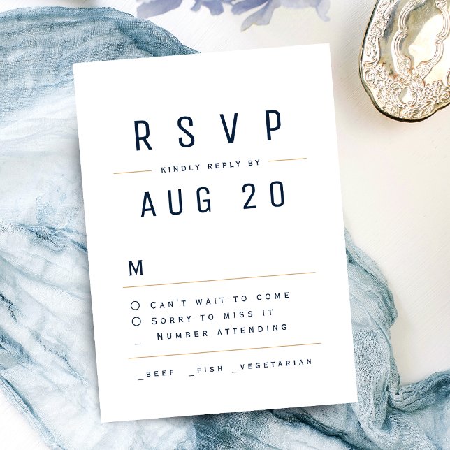 RSVP de Tipografia Simples Chic marinho Azul Moder (Navy Blue Modern Chic Simple Typography RSVP)