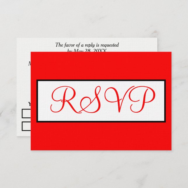 RSVP de White Vermelho do Casamento (Frente/Verso)
