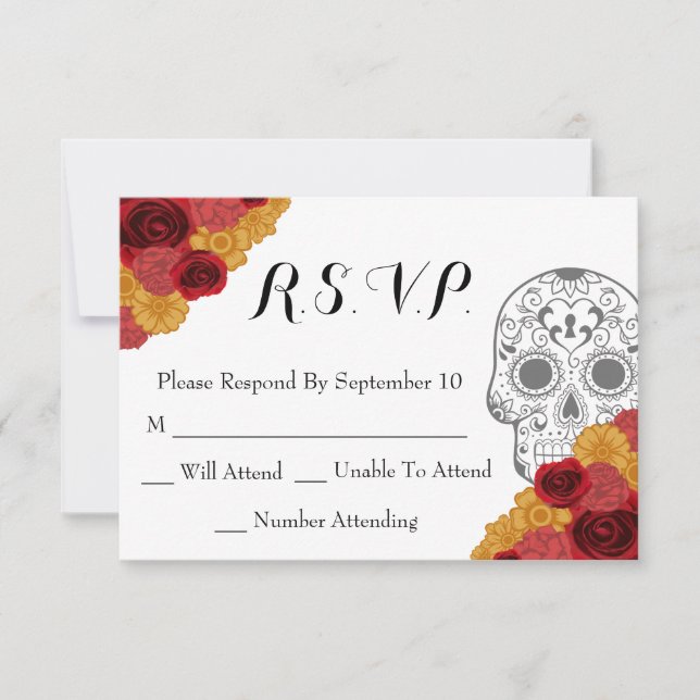 RSVP Dia do Dia Morto Los Muertos Cartão de Casamento R (Frente)