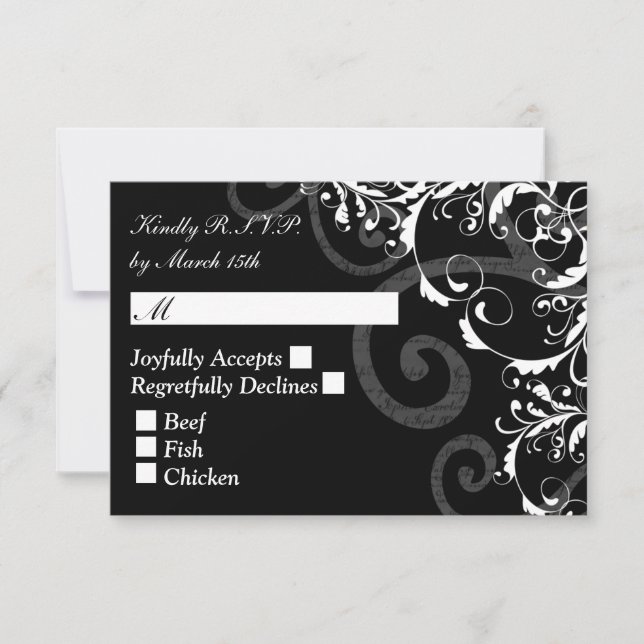 RSVP do casamento Black and White Swirl (Frente)