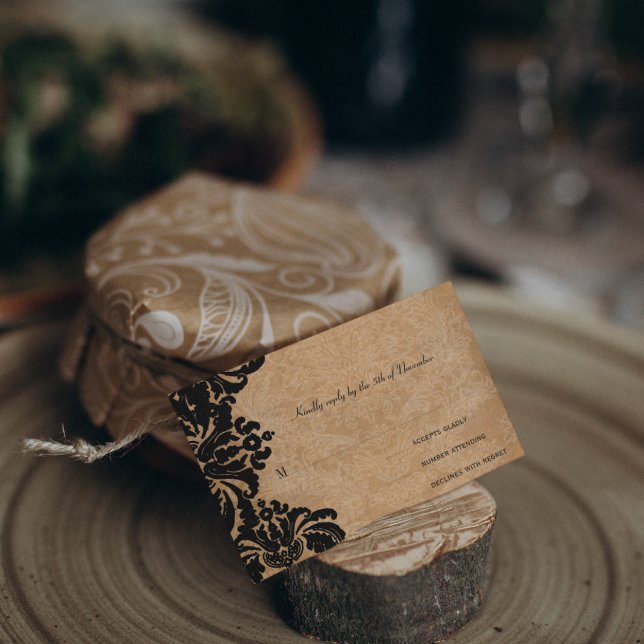 RSVP do Casamento tema damasco Negro (Criador carregado)