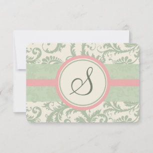 RSVP do Casamento tema damasco Rosa Sage Green e D
