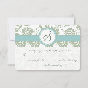 RSVP do Casamento tema damasco Sage Green e Aqua