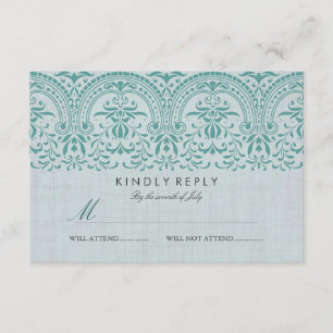 RSVP do Casamento tema damasco Teal Vintage