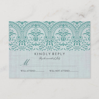 RSVP do Casamento tema damasco Teal Vintage