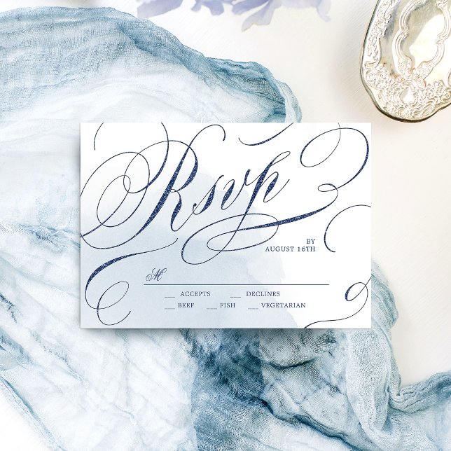 RSVP do casamento vintage de caligrafia do marinho (Elegant navy calligraphy vintage wedding RSVP)