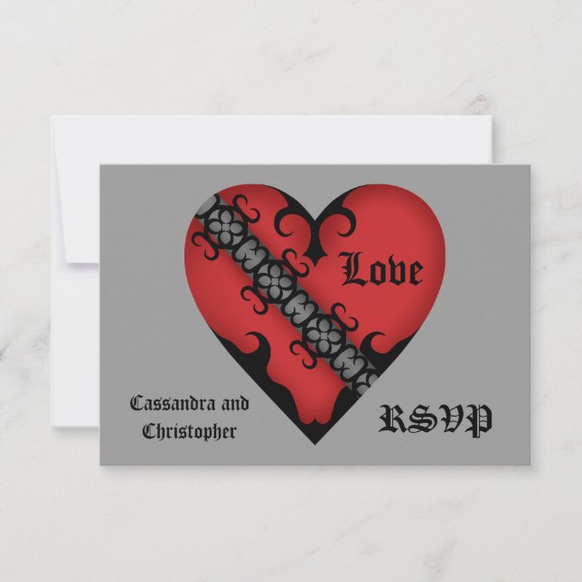 RSVP do coração vermelho medieval gótico romântico (Frente)