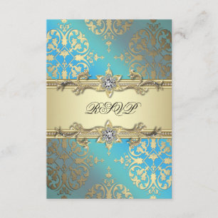 RSVP do Damasco Dourado Preto Azul Teal