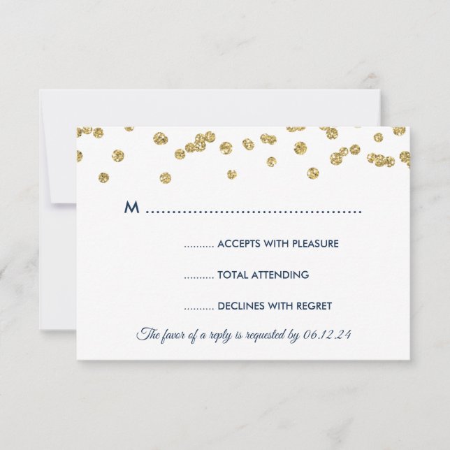 RSVP do Marinho de Casamento de Confetti com Faux  (Frente)