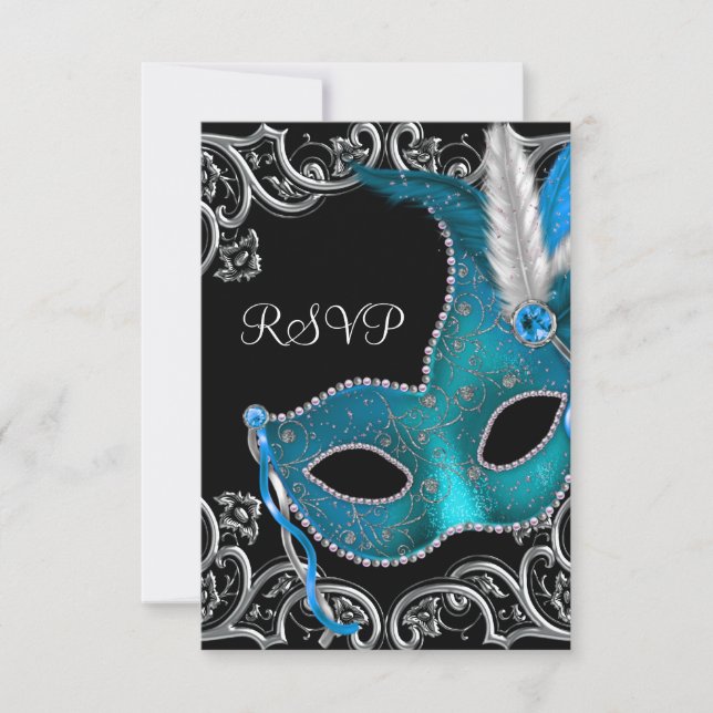 RSVP do Mascarada do Teal Blue Silver Mask Party (Frente)
