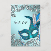 RSVP do Mascarada do Teal Blue Silver Mask Party