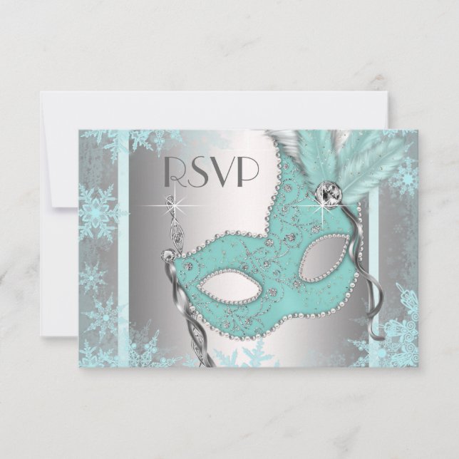 RSVP do Mascarada do Teal Blue Snowflake (Frente)
