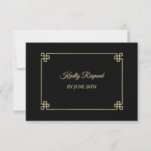 RSVP do Menu de Casamento de Quadro Dourado Preto