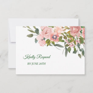 RSVP do Menu de Casamento Floral do Blush Rosa