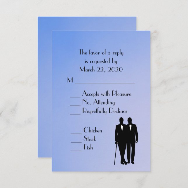 RSVP do Menu de Casamento Gay Azul (Frente/Verso)