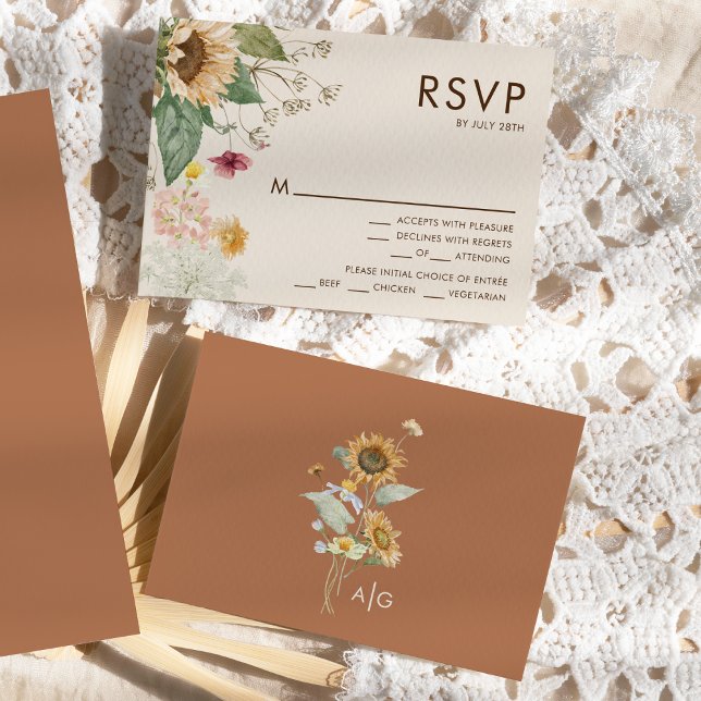 RSVP do Menu de Casamento Rustic Sunflower Beige (Criador carregado)