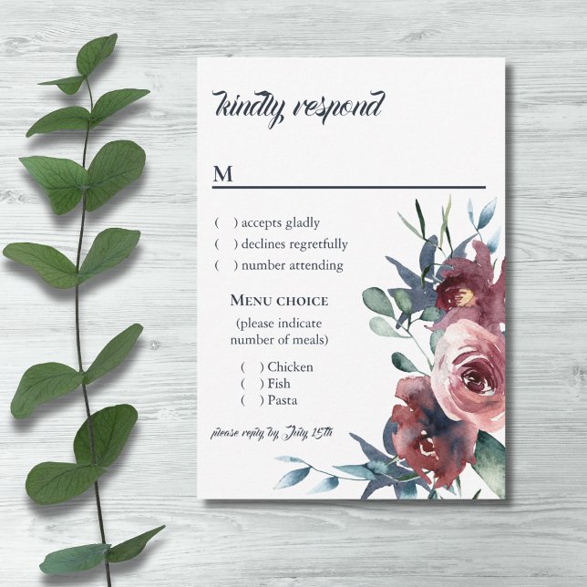 RSVP do Menu de Push do Marinho Floral Moderno (Criador carregado)