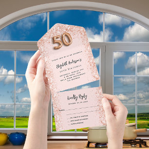 RSVP do partido de brilho rosa dourado de 50 anos