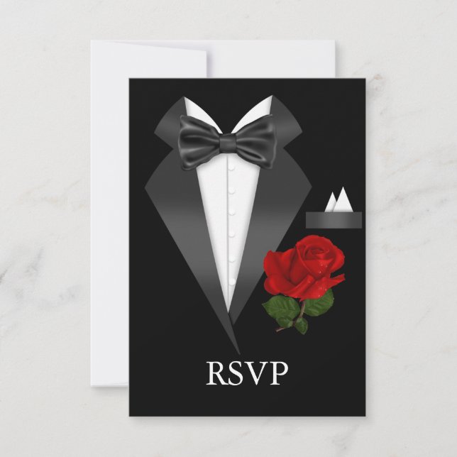 RSVP do Partido Tie Preto Elegante Tux e Rosa (Frente)