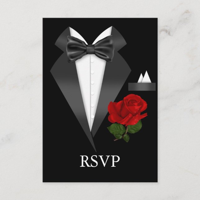 RSVP do Partido Tie Preto Elegante Tux e Rosa (Frente)