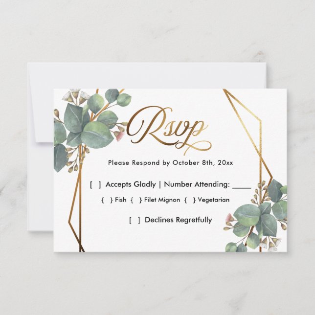 RSVP do quadro de ouro diagonal do Eucalyptus (Frente)