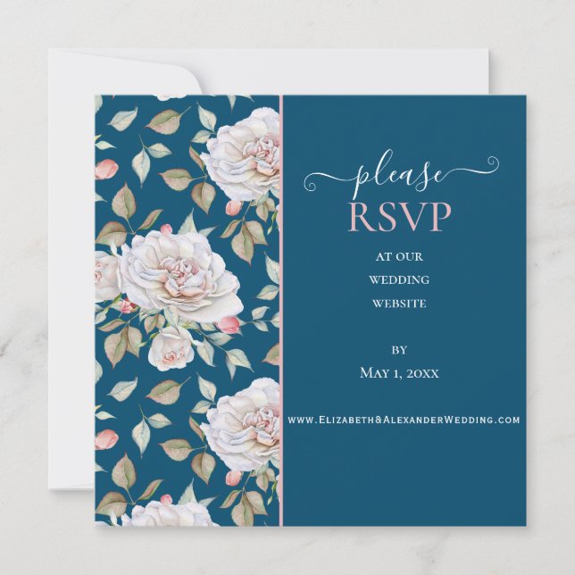 RSVP do Site de Casamento Azul - Rosa Branca Român (Frente)