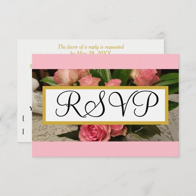 RSVP Dourado de Casamento de Prata de Rosas Rosa S (Frente/Verso)
