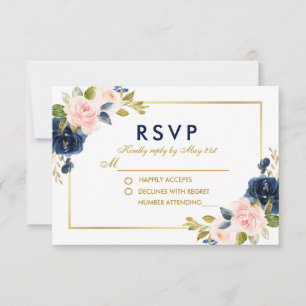 RSVP Dourado de Casamento Floral Azul-Blush Cor-de