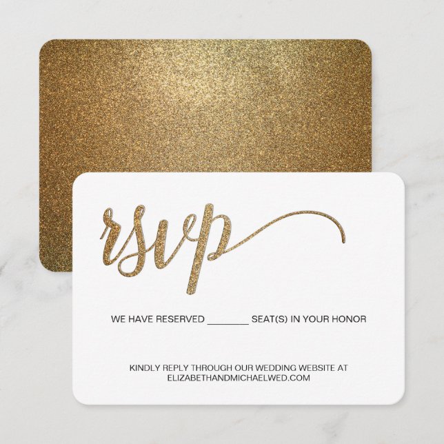 RSVP dourado sem enviar assento reservado casament (Frente/Verso)