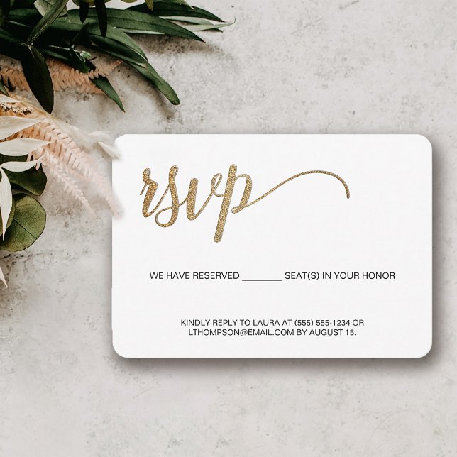 RSVP Dourado Simples e moderno sem enviar o assent (Modern elegant gold RSVP email phone Response)