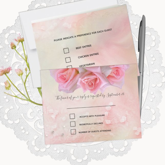 RSVP e Menu de Casamento de Rosas Rosa Perfeitas (Criador carregado)