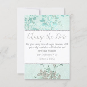 RSVP ELEGANT CARTÃO DE ADIAMENTO FLORAL AZUL ÁGUA PRATA
