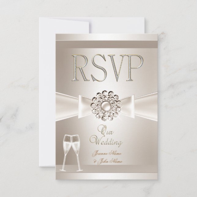 RSVP Elegante Casamento Damask Cream White Champag (Frente)